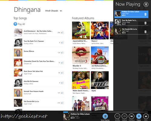 Dhingana - A windows 8 Application for Hindi Music Lovers