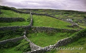 Stone walls on the island of Inisheer in Galway Bay, Ireland