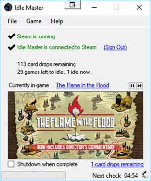 idle master steam cards
